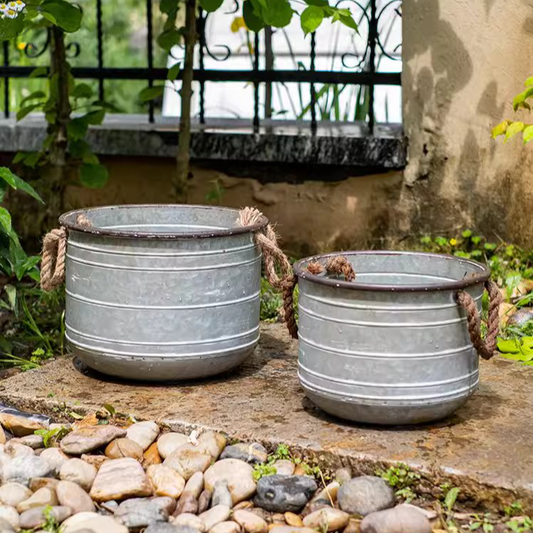 Restoration Iron Floral Bucket with Rope Handles