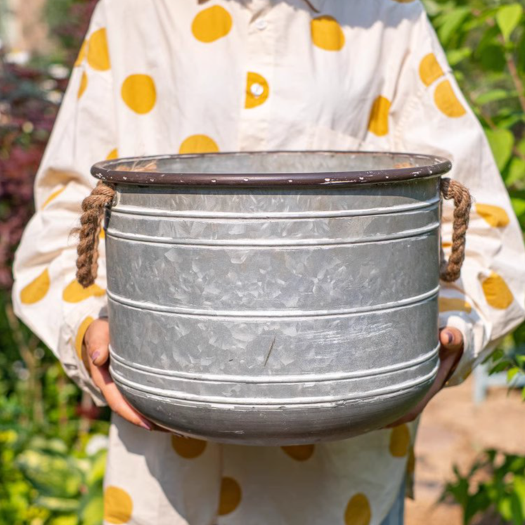 Restoration Iron Floral Bucket with Rope Handles