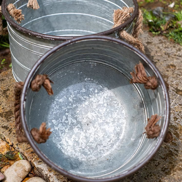 Restoration Iron Floral Bucket with Rope Handles