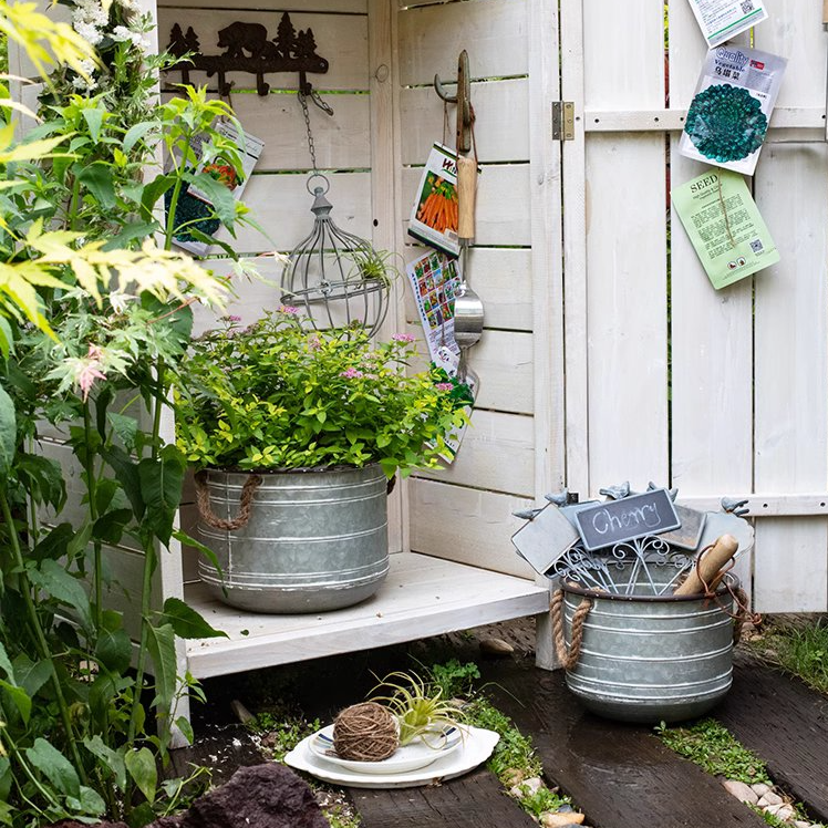 Restoration Iron Floral Bucket with Rope Handles